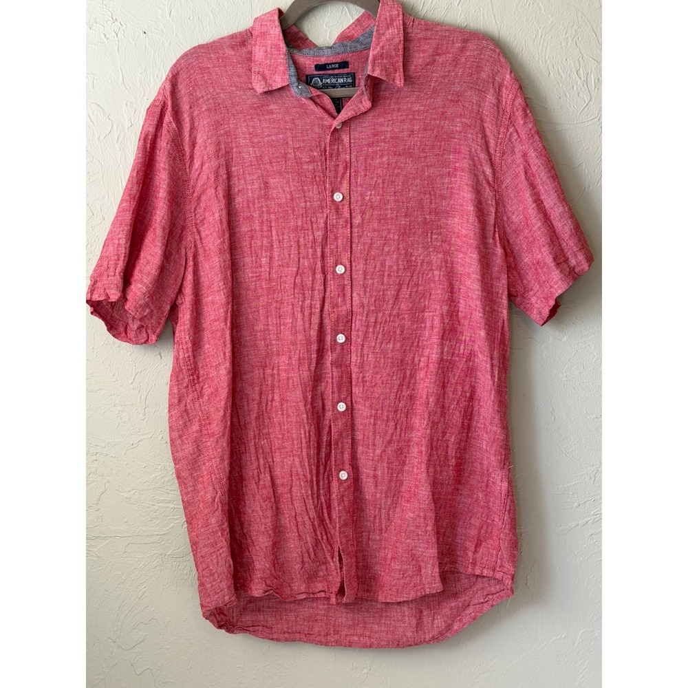 American‎ Rag Mens Linen Blend Short Sleeve Button Down Shirt Red Large